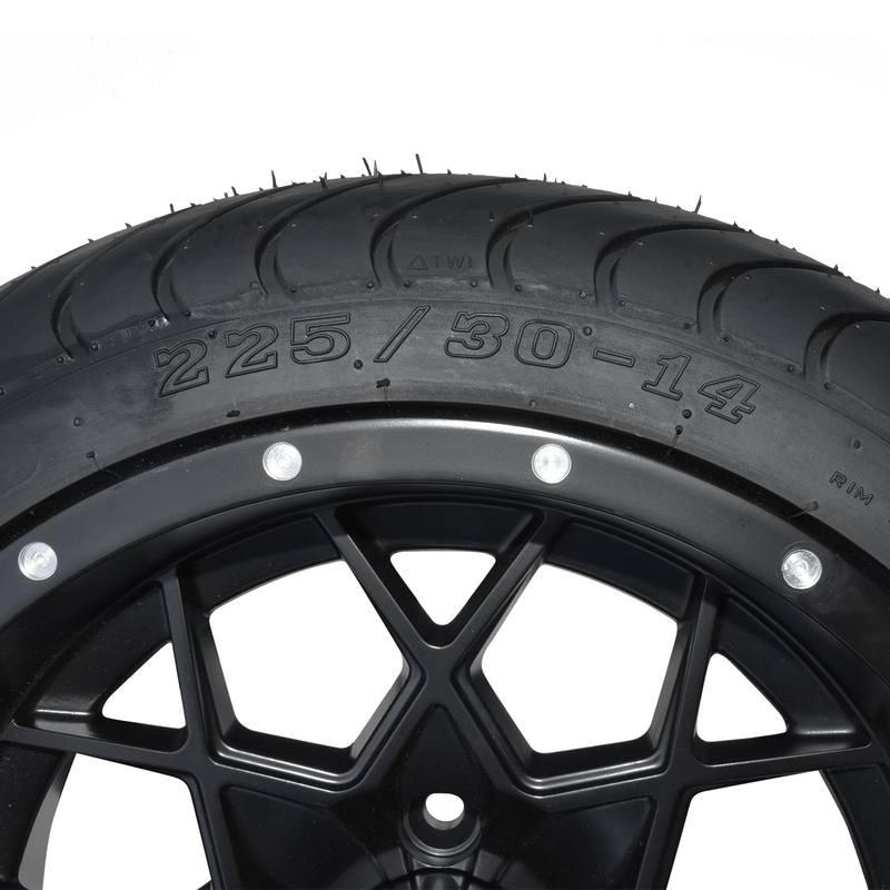 14 اینچ مات سیاه گلف کارت چرخ و لاستیک کامبو 225/30-14 خیابان DOT 101.6 PCD