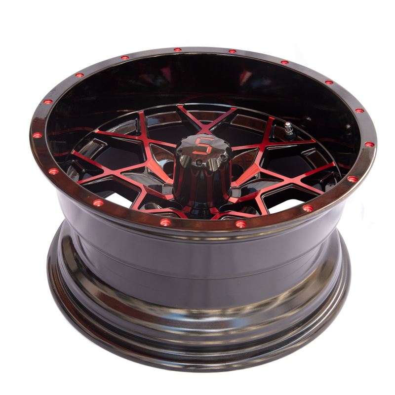 چرخ های گلف گلف آلومینیومی قرمز درخشان سیاه 101.6 PCD 4x4 الگوی بولت