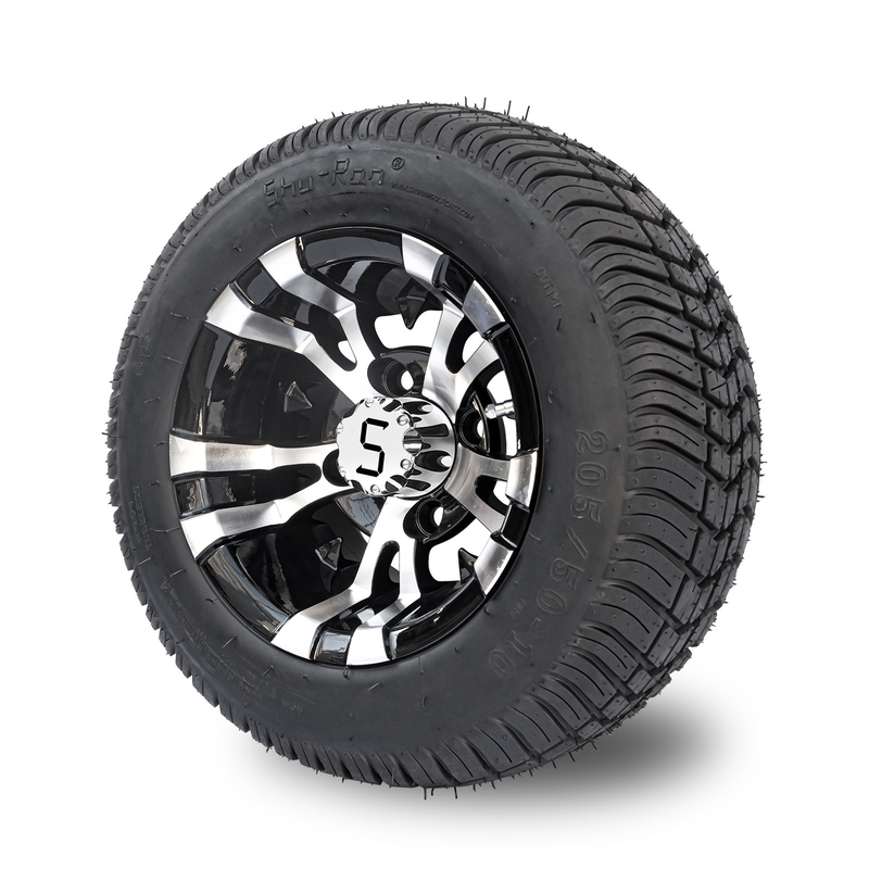 چرخ 10 اینچی گلف کارت و 205/50-10 دوت تایر خیابانی کامبو -25 آفست 4x4 بولت (101.6 میلی متر)
