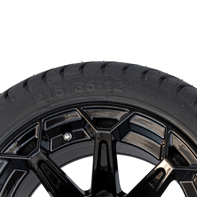 چرخ و لاستیک گلف کارت 12 اینچی ShuRan Gloss Black با لاستیک 215/35-12 تایید شده توسط DOT