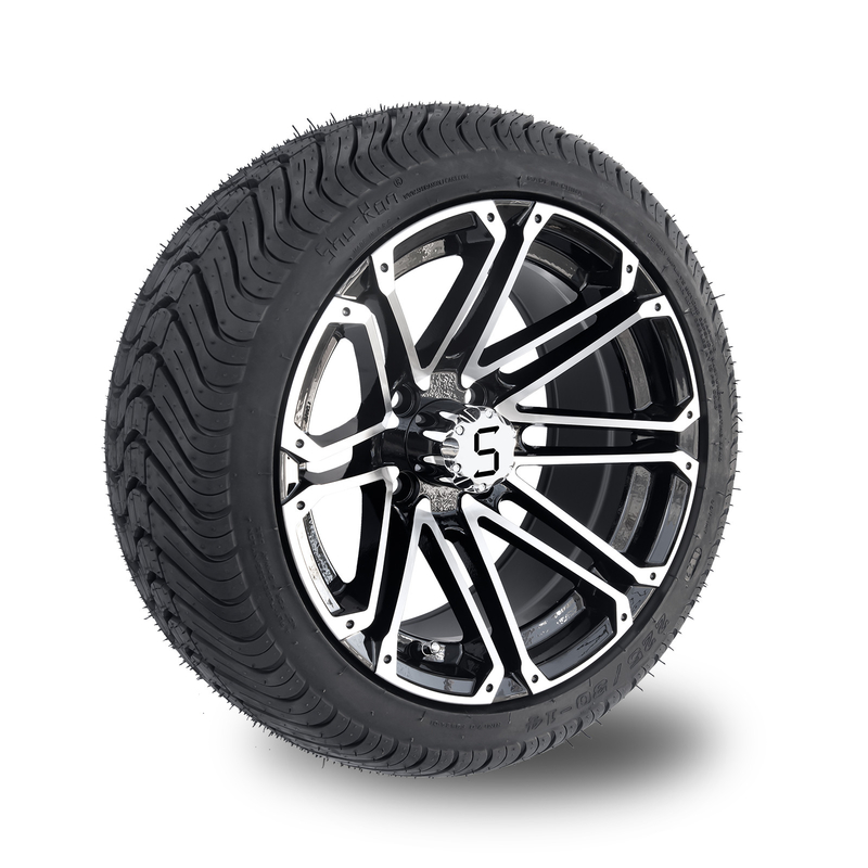14x7 چرخ و لاستیک گلف کارت کامبو 225/30-14 لاستیک خیابانی ماشین سازی شده سیاه درخشان