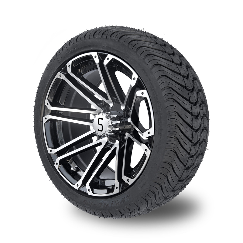 14x7 چرخ و لاستیک گلف کارت کامبو 225/30-14 لاستیک خیابانی ماشین سازی شده سیاه درخشان