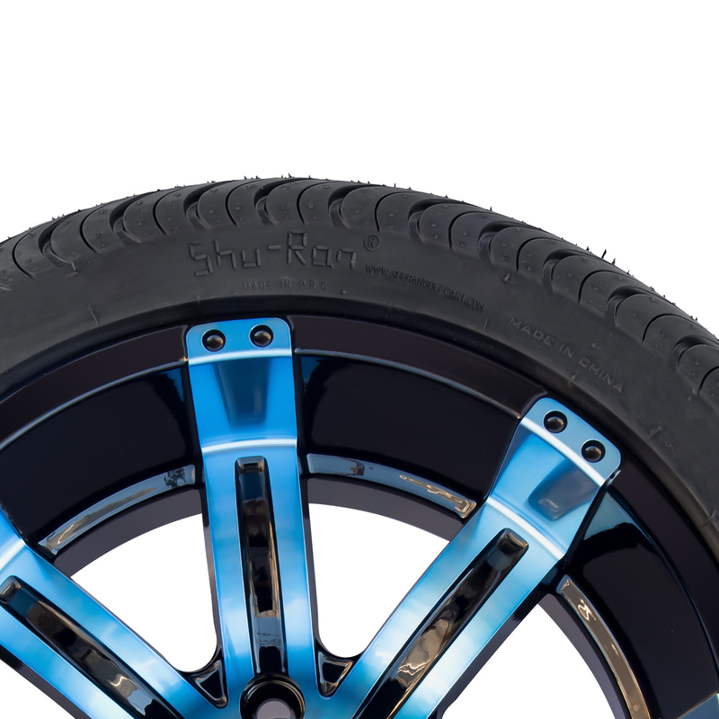 225/30-14 DOT 14 اینچ چرخ و لاستیک گلف کارت آبی / چرخ های مشکی براق 101.6 PCD