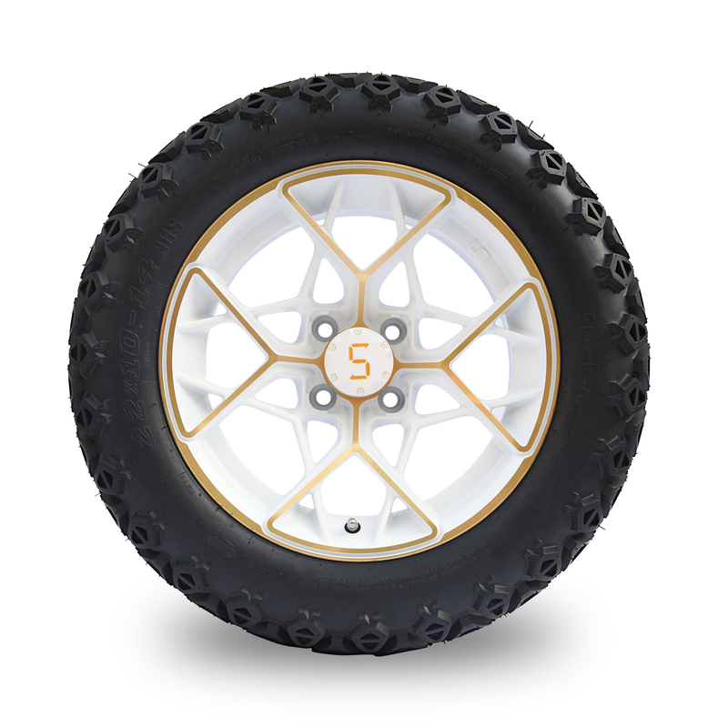 طلای سفید 14 اینچ چرخ و لاستیک گلف کارت کامبو 4PLY 101.6 PCD