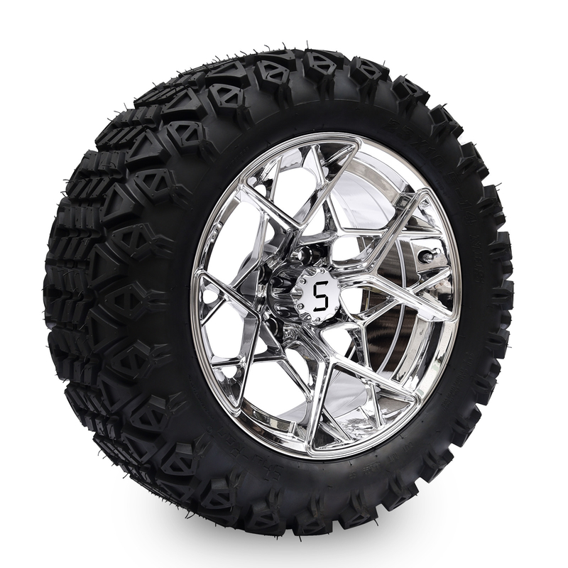 شو ران گلف کارتی جنگجو 23x10.5-14 گلف کارتی تمام لاستیک های زمین و 14 اینچ کروم ریم