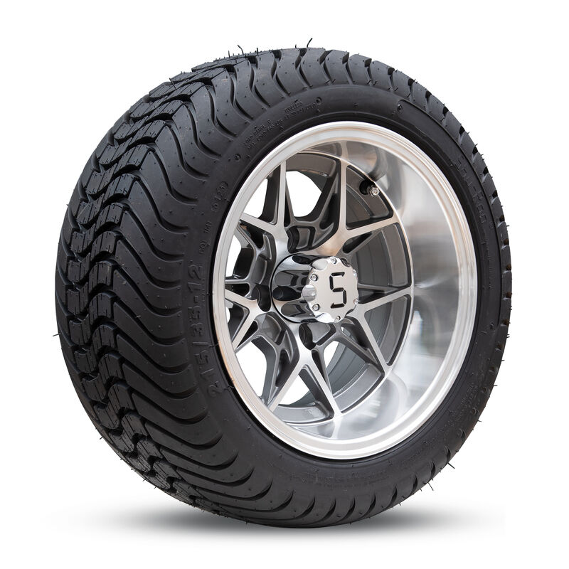 چرخ ها و لاستیک های 12 اینچی گلف کارت با کلاه های S مرکز و مغز کروم مناسب برای کلوب ماشین Ezgo Yamaha گلف کارت