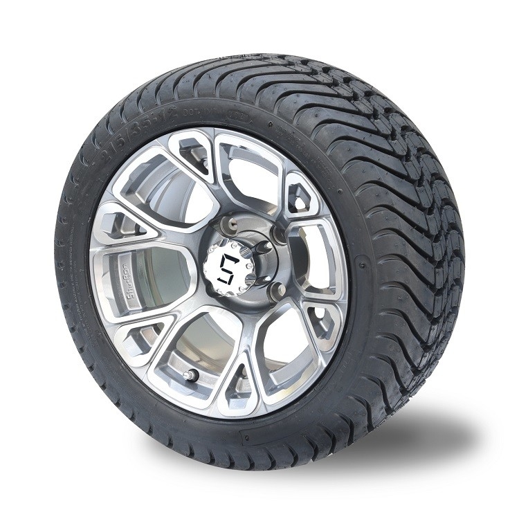 مجموعه چرخ آلیاژی آلومینیومی 12 اینچی گلف کارت و لاستیک خیابانی 215/35-12 DOT - ماشین‌کاری شده/متال تفنگی