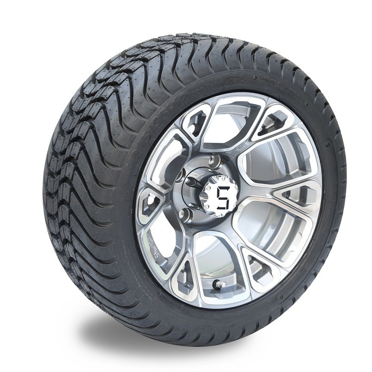 مجموعه چرخ آلیاژی آلومینیومی 12 اینچی گلف کارت و لاستیک خیابانی 215/35-12 DOT - ماشین‌کاری شده/متال تفنگی