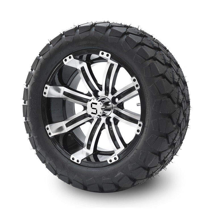 چرخ آلومینیومی 14 اینچی گلف کارت و ترکیبی از لاستیک های 22x10-14 All Terrain DOT - ماشینکاری شده/مشکی براق