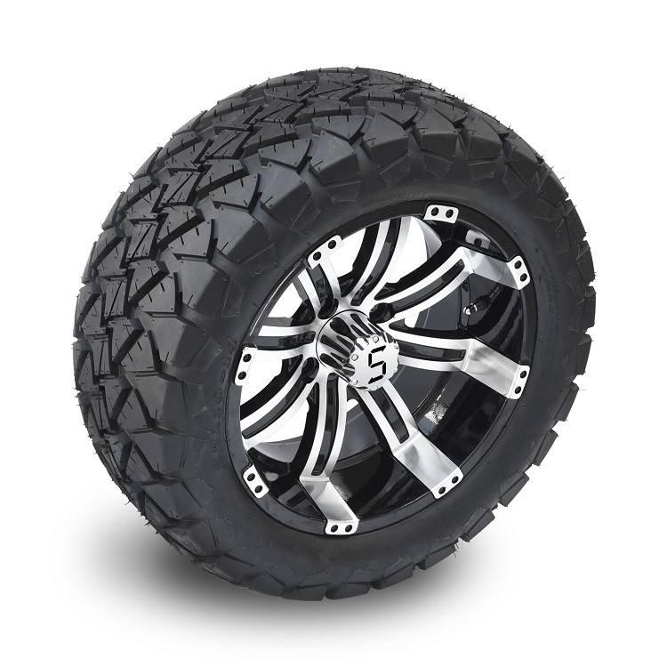 چرخ آلومینیومی 14 اینچی گلف کارت و ترکیبی از لاستیک های 22x10-14 All Terrain DOT - ماشینکاری شده/مشکی براق