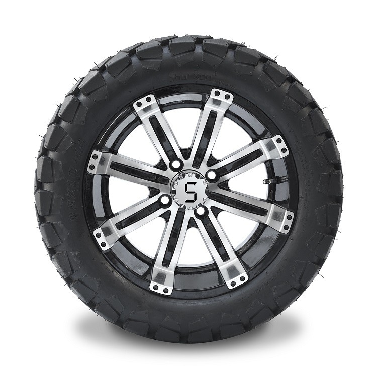 چرخ آلومینیومی 14 اینچی گلف کارت و ترکیبی از لاستیک های 22x10-14 All Terrain DOT - ماشینکاری شده/مشکی براق