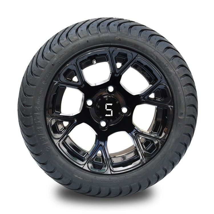 Shu-Ran جدید انحصاری 12 اینچی چرخ گلف براق مشکی و ترکیبی از تایر خیابانی 215/35-12 DOT