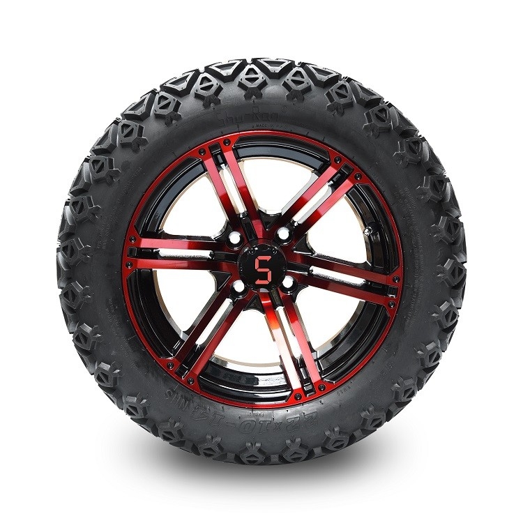 14 اینچ گلف کارت چرخ های قرمز / سیاه درخشان و 22x10-14 'DOT تمام زمین شلوار مونتاژ