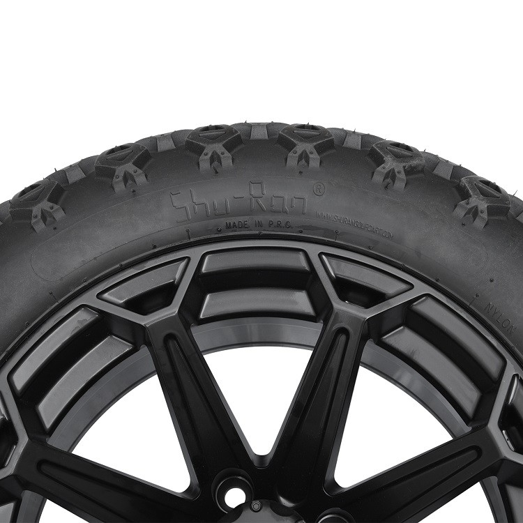 چرخ‌های گلف کارت 14 اینچی مشکی مات و لاستیک‌های 22x10-14 DOT با پروفیل بالا شامل مهره چرخ و درپوش‌های مرکزی