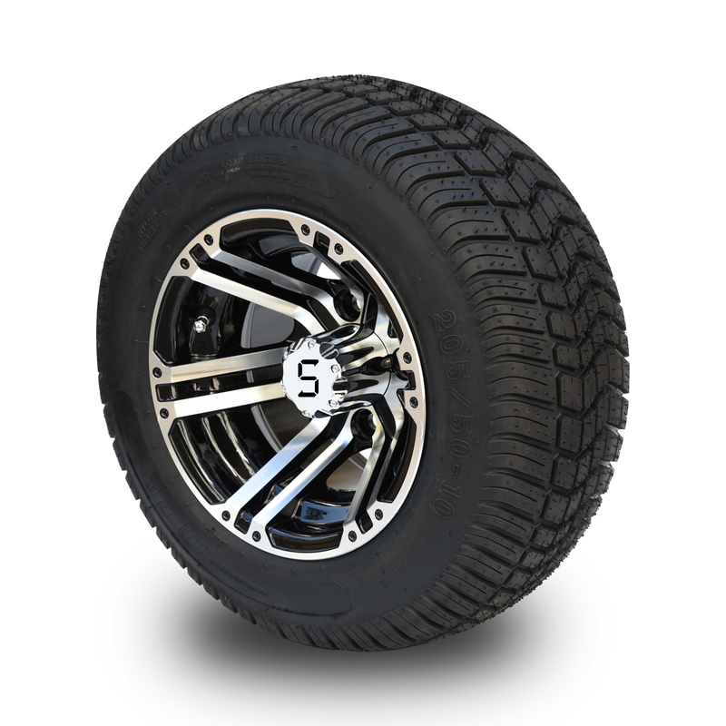 چرخ 10 اینچی گلف کارت و 205/50-10 دوت تایر خیابانی کامبو -25 آفست 4x4 بولت (101.6 میلی متر)
